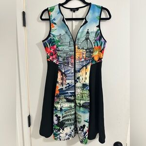 Fit & Flare Scenic Print Sleeveless Dress